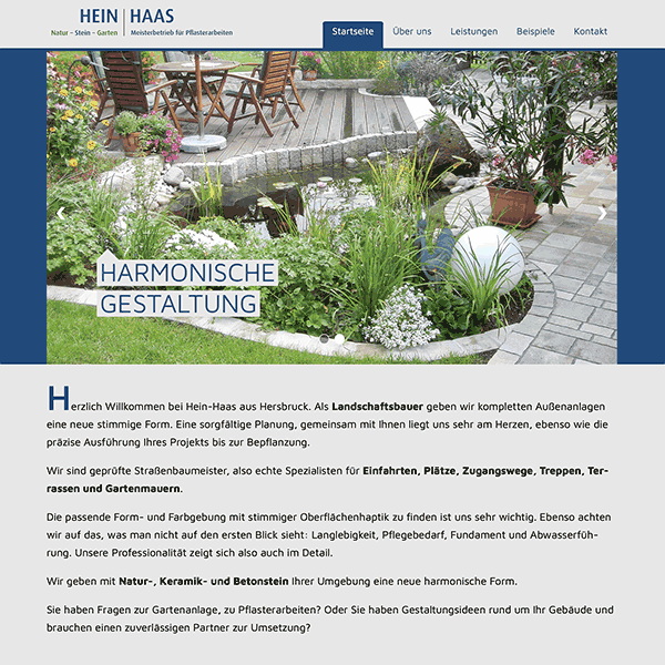 Webdesign für Hein-Haas, Landschaftsgärtner aus Hersbruck. Die Homepage bietet viele Bildbeispiele und Infos zum Leistungsumfang von Hein-Haas.